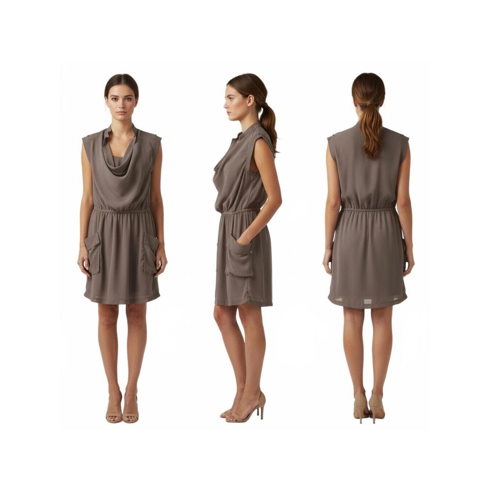 Foreign Exchange Dress Sheer Sleeveless Pockets Cowl Neck Casual Gray S